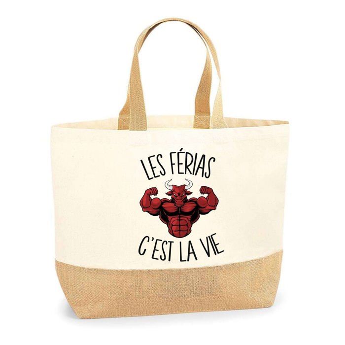 Tote bag - PLANETEE - férias c'est la vie - jute naturel - multicolore - grand format