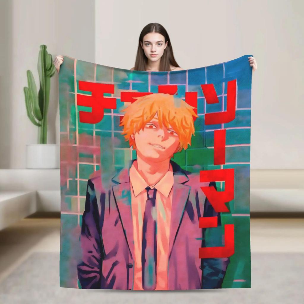 Chainsaw Man Reze Flannel Blanket Soft Warm Throw for Bedroom Sofa Picnic Bedspread or Street Trend Cover