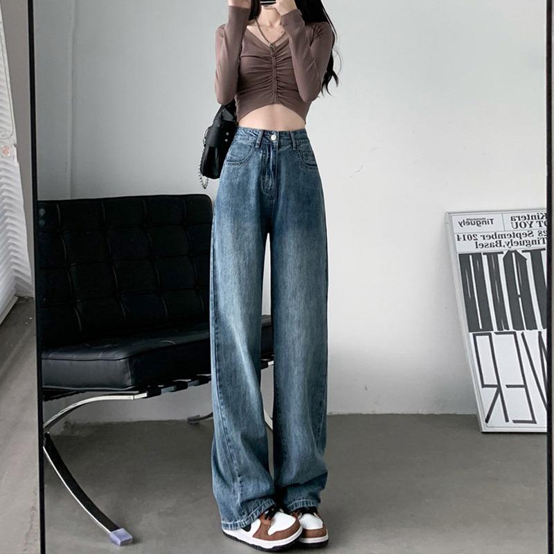 Vintage Blue Casual Wide Leg Jeans for Women Fashion Slim High Waist Loose Straight Denim Pants Woman Oversized Office Lady Trouser 24201