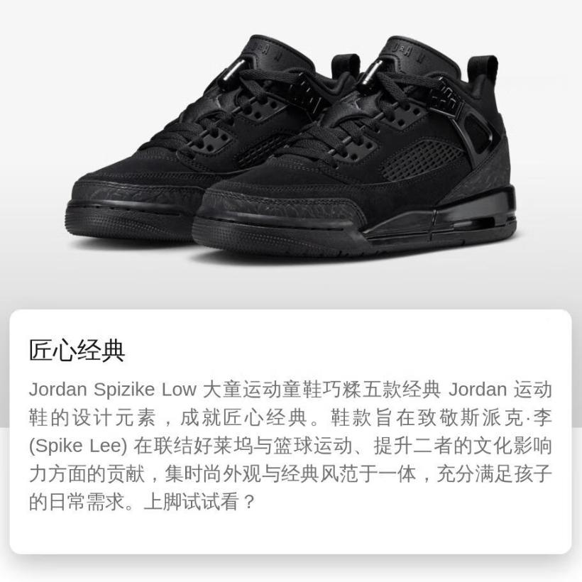 Jordan Spizike Нескользящие Износостойкие Низкие Детские Баскетбольные Кроссовки Черные Унисекс FQ3950-001