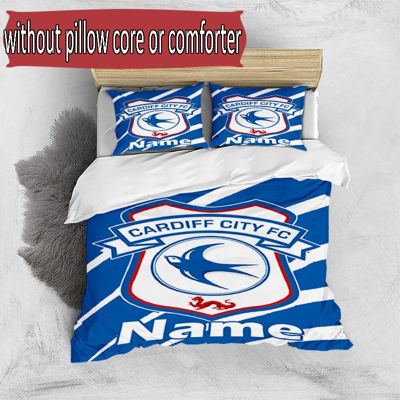3pcs Duvet Cover Set (1*Duvet Cover + 2*Pillowcase, Without Core), Custom Name Cardiff City FC Pattern Bedding Set, Home Bedroom Decor Gift