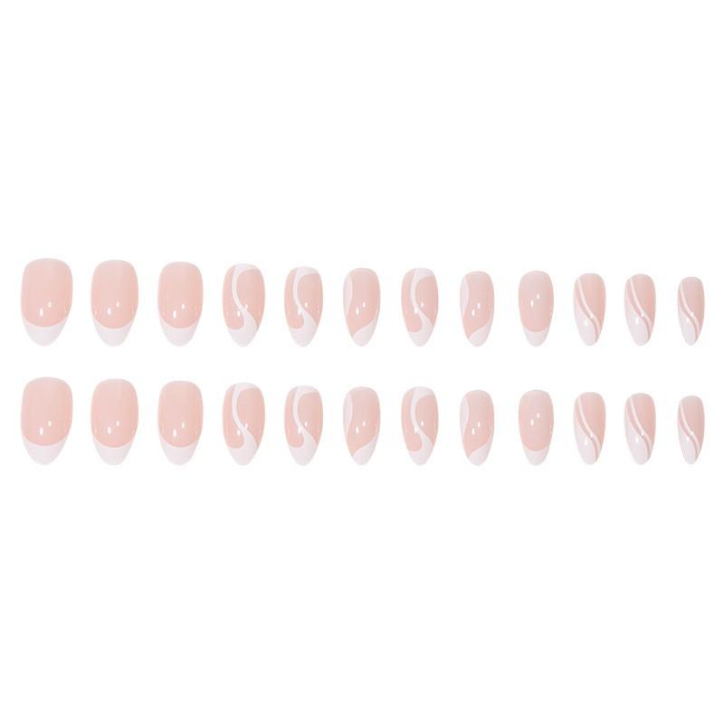 Minimalist White French Line Press-On Nails Women - Glue Jelly Gel Adhesive Wearable Nail Tips