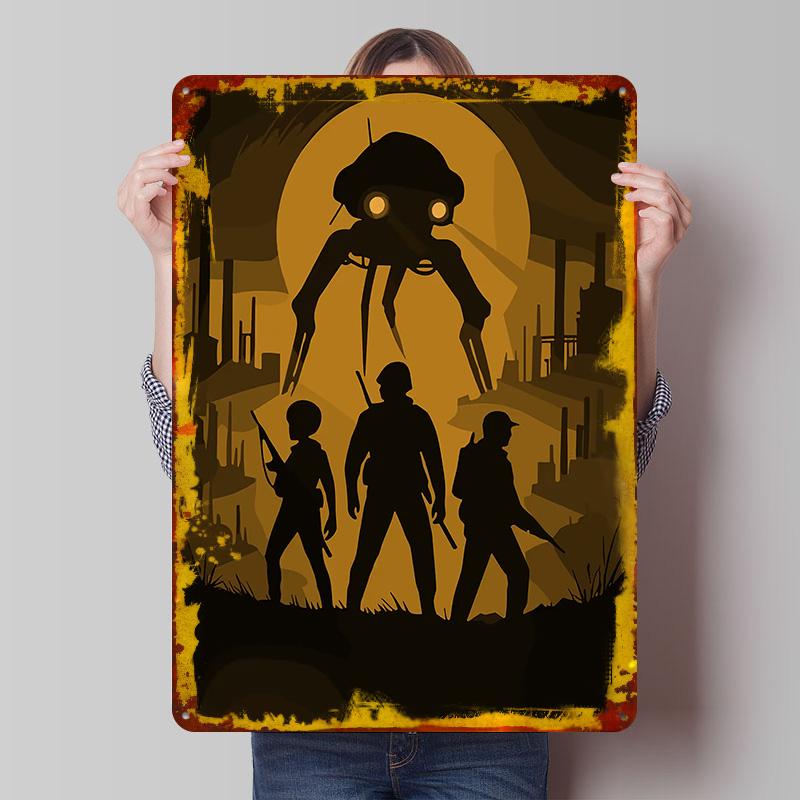 War of the Worlds Silhouette Printed Poster Customized Wall Art Retro Vintage Metal Tin Signs for Garage Decoration Room Decor