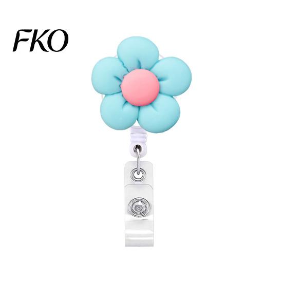 Decorative Acrylic Badge Reel Cute Flower Reel, Retractable ID Card Silent Telescopic Clip Holder for Nurses, Office Workers, Managers, Students