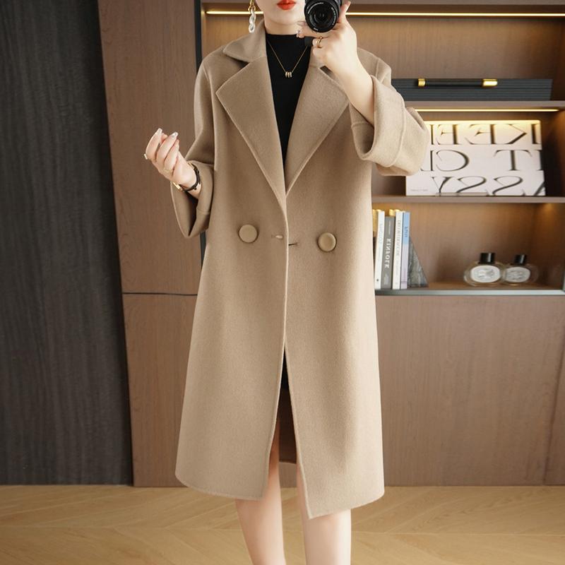 Женское пальто из 100% шерсти TIDENOVEL Осеннее шерстяное длинное пальто Ручной работы Пальто-бушлат Зимняя теплая шерстяная длинная куртка Пальто