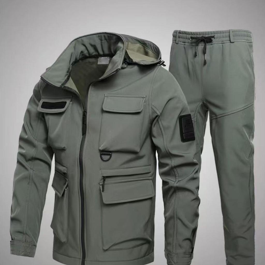 Men's Outdoor Jacket Suit Men's Plus Velvet Cold Proof Windproof Waterproof Warm Cycling Mountaineering Suit Outdoor Suit