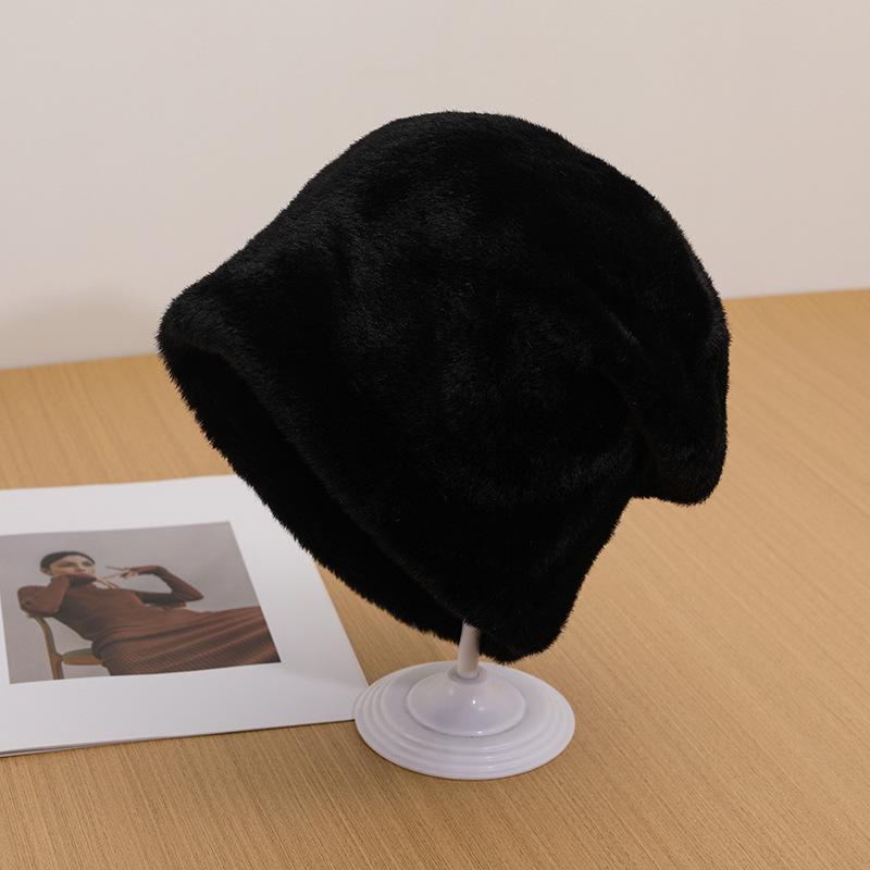 Женская ветрозащитная вязаная шапка - Пушистая, теплая, подходит для большой головы, идеально подходит для осени и зимы на открытом воздухе