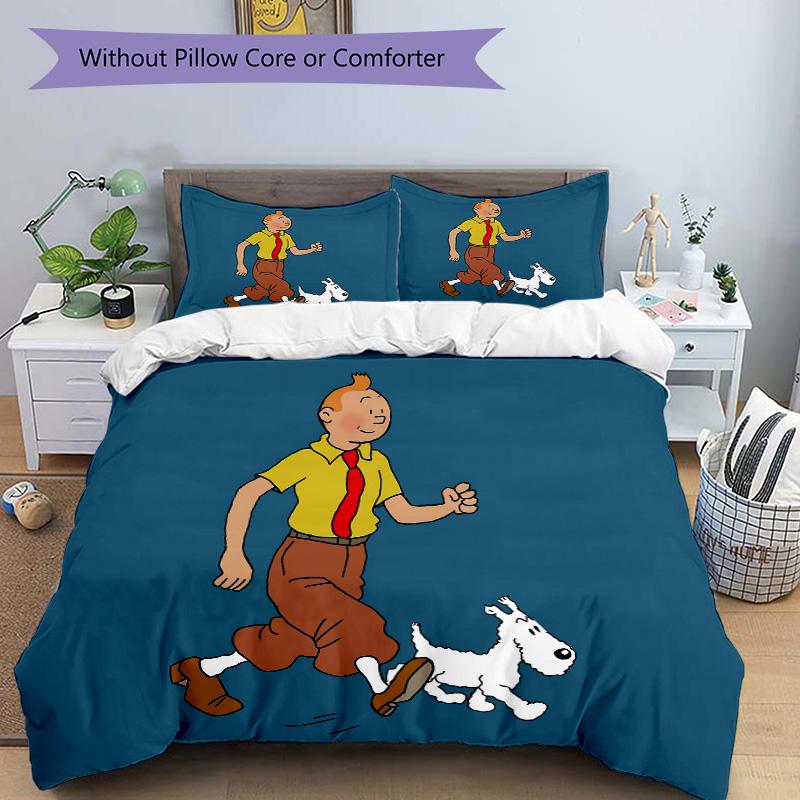 Tintin Snowy Adventure Print 3Pcs Bedding Setduvet Cover With 2 Bedropillowcase Home Birthday Gift