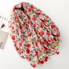 Женский шарф/шаль в корейском стиле, розовый, с цветочным принтом, из марли, для весны/лета - Легкий дорожный, пляжный и солнцезащитный платок