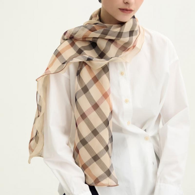Daks Brown Check Long Silk Scarf Dcsc6e290w2