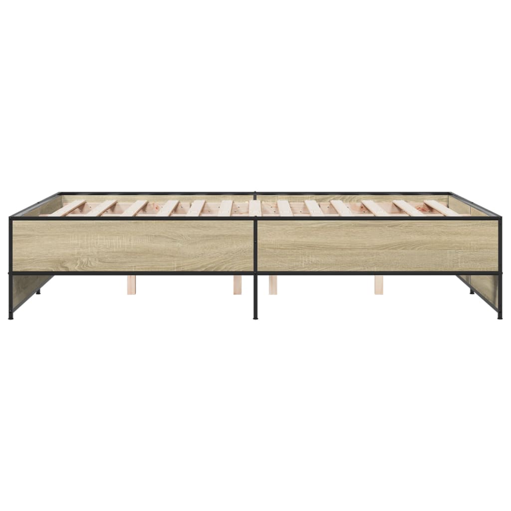 Bed Frame Sonoma Oak 140 x 190 cm Particleboard and Metal