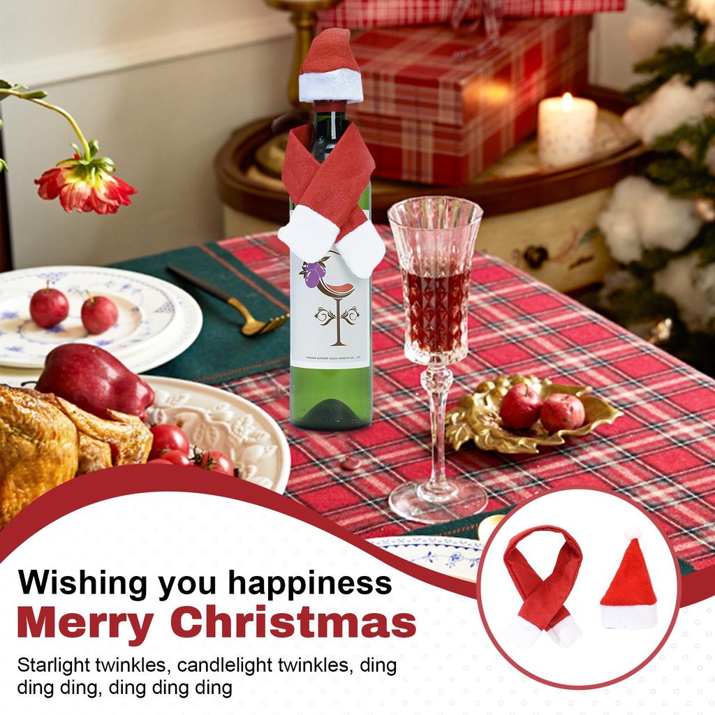 Christmas Home Furnishings Non Woven Scarf+Hat Wine Bottle Decoration Christmas Wine Bottle Decoration