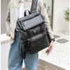 Men's PU Leather Zipper Travel Bag Large Waterproof Backpacks Schoolbag for Teenage Boys Business Bags Black