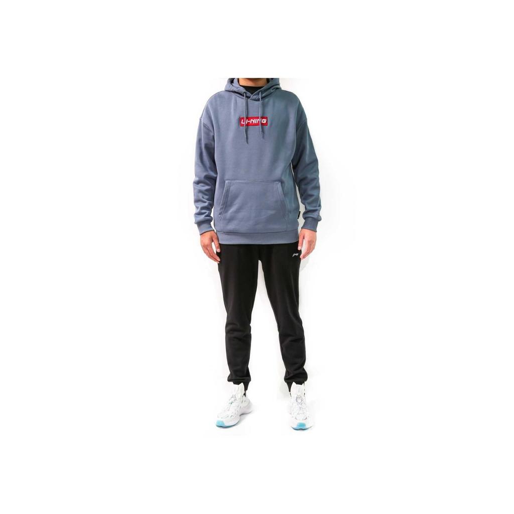 Li Ning Logo Embroidered Casual Hooded Pullover Fleece Sweatshirt Unisex Sweatshirt Firestone-Blue AWDR615-2