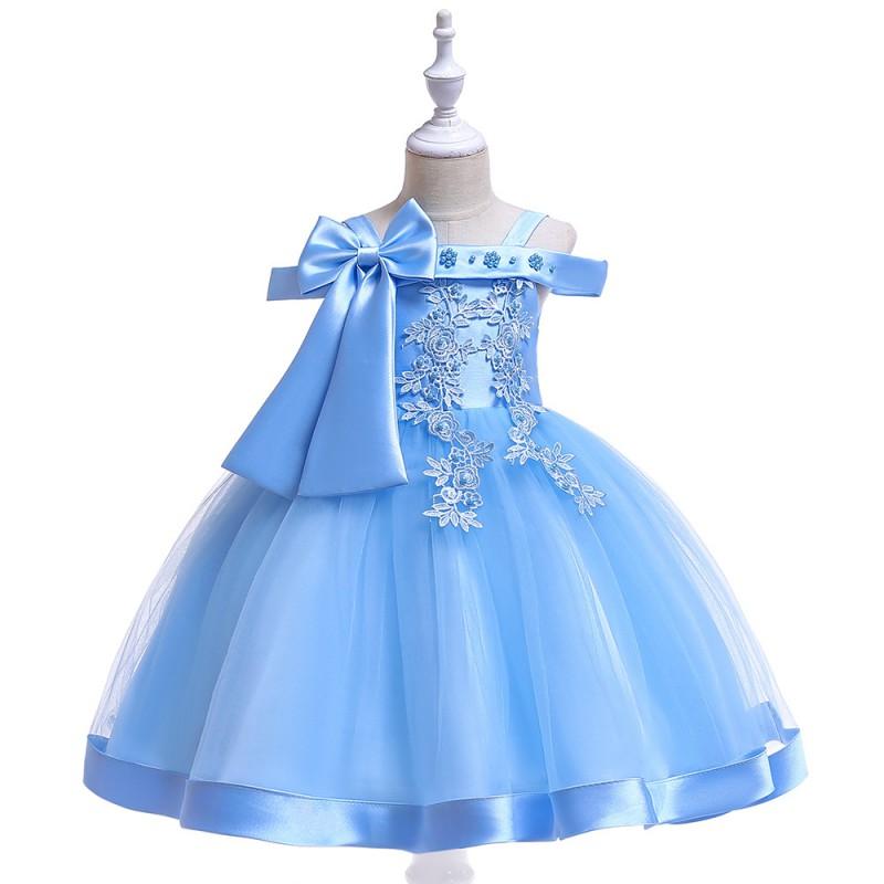 Girls Off Shoulder Princess Dress Party Performance Formal Wear Kids Prom Gown
