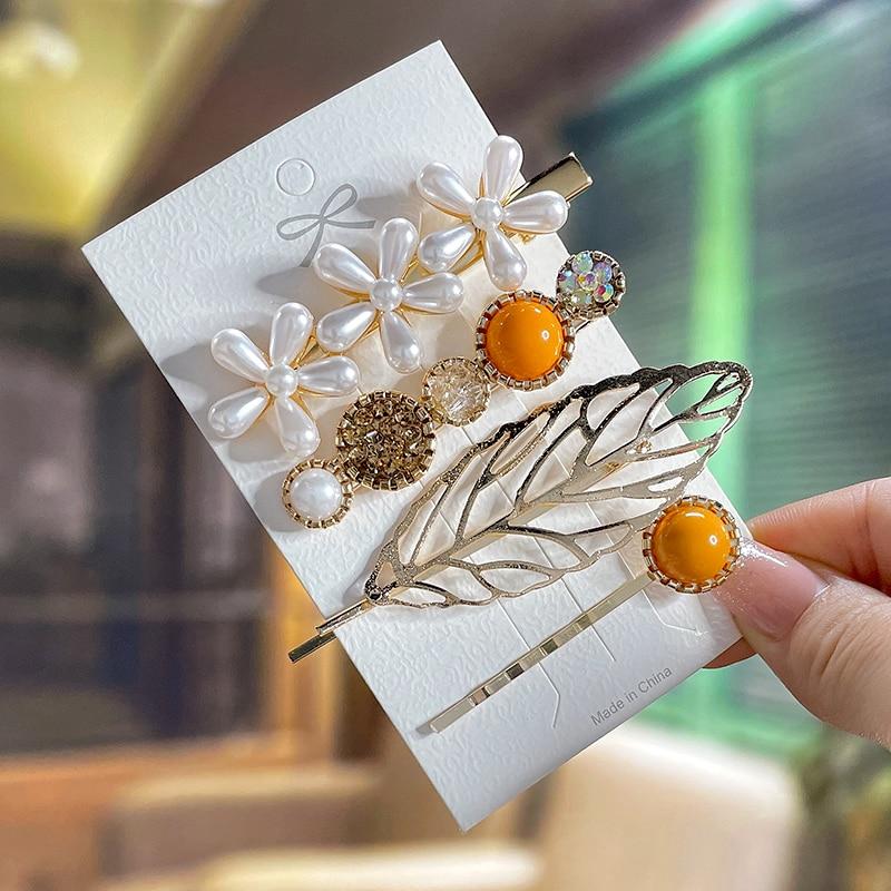 Fashion Acrylic Pearl Hair Clips Set Sweet Flower Hair Barrettes For Women Girls Korean Geometric Hair Accessories Jewelry 2022
