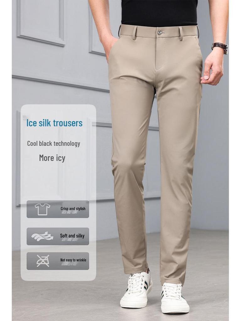 Men's High-Elastic Ice Silk Straight-Leg Fashion Trousers - Casual Business Wear