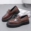 Мужские британские лоферы однотонные простые кожаные ленивые туфли высокого качества для улицы с круглым носком на толстой подошве на пуговицах туфли из губки