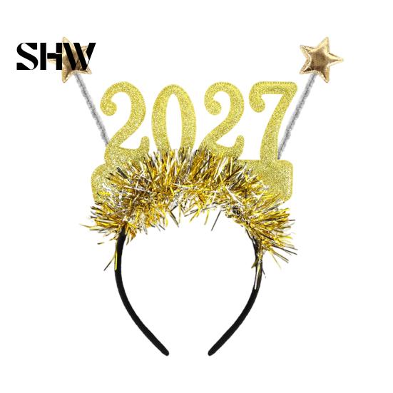 Parent-child Holiday Accessory Hair Hoop, Non-Slip Headband with Adjustable 2027 Digital Star And Number Design, Comfortable Elastic for Christmas New