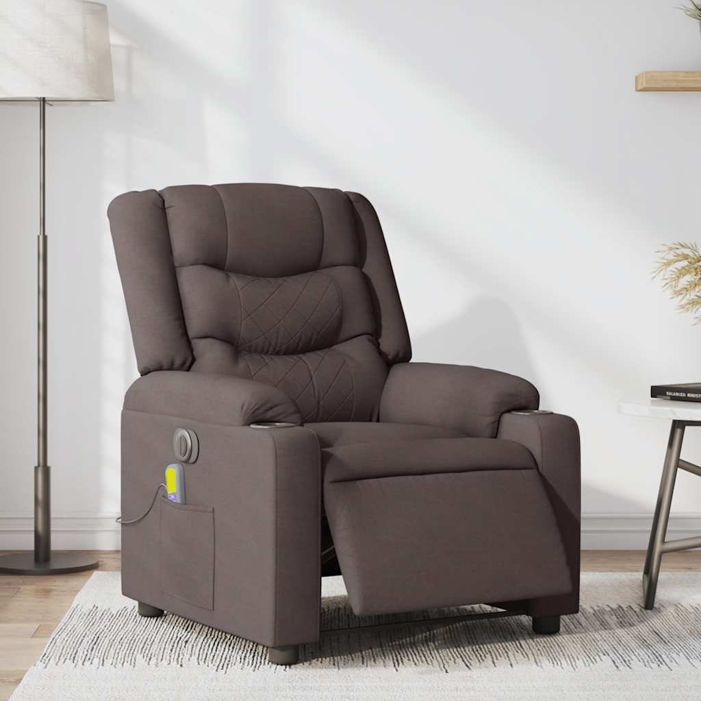 Electric Massage Recliner Dark Brown Fabric