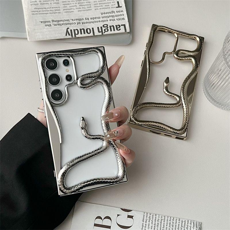 3D Змеиное покрытие Мягкий силиконовый чехол для телефона для Samsung S25 Ultra и других - Ударопрочный, Полый дизайн в нескольких цветах