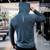 Men Sport Top Drawstring Hooded Long Sleeve Slim Fit Soft Breathable High Elasticity Quick Dry Hollow Mesh Jogging Training Summer Spring Sweatshirt