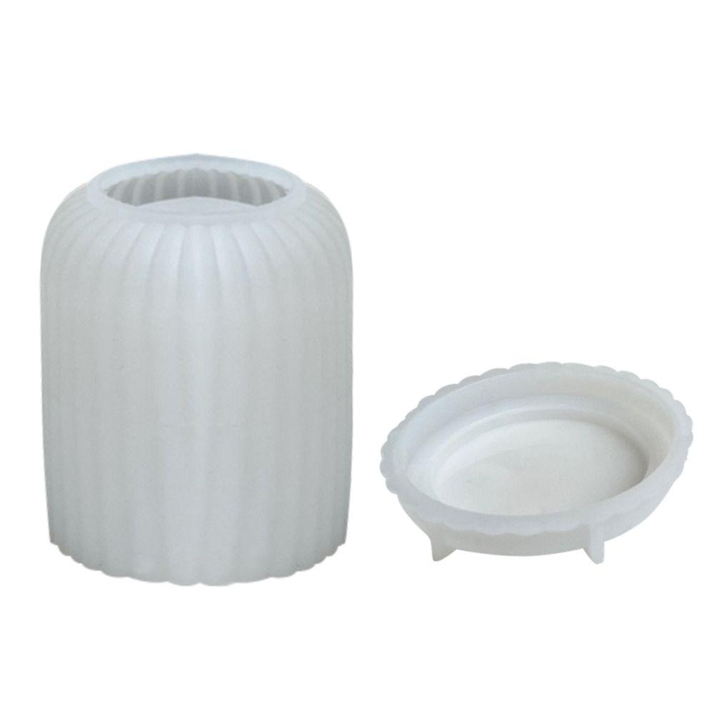 Clay Tools Handmade Silicone Mould with Cover Round Stripe Bottle Candle Molds 3D Art Wax Mold