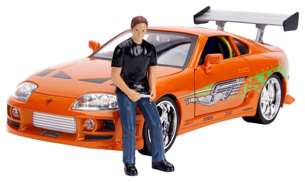 Jada Toys Fast and Furious Series 1995 Toyota Supra Orange with Brian Finished Product 1/18 F&F (Brian) Figure/Lighting