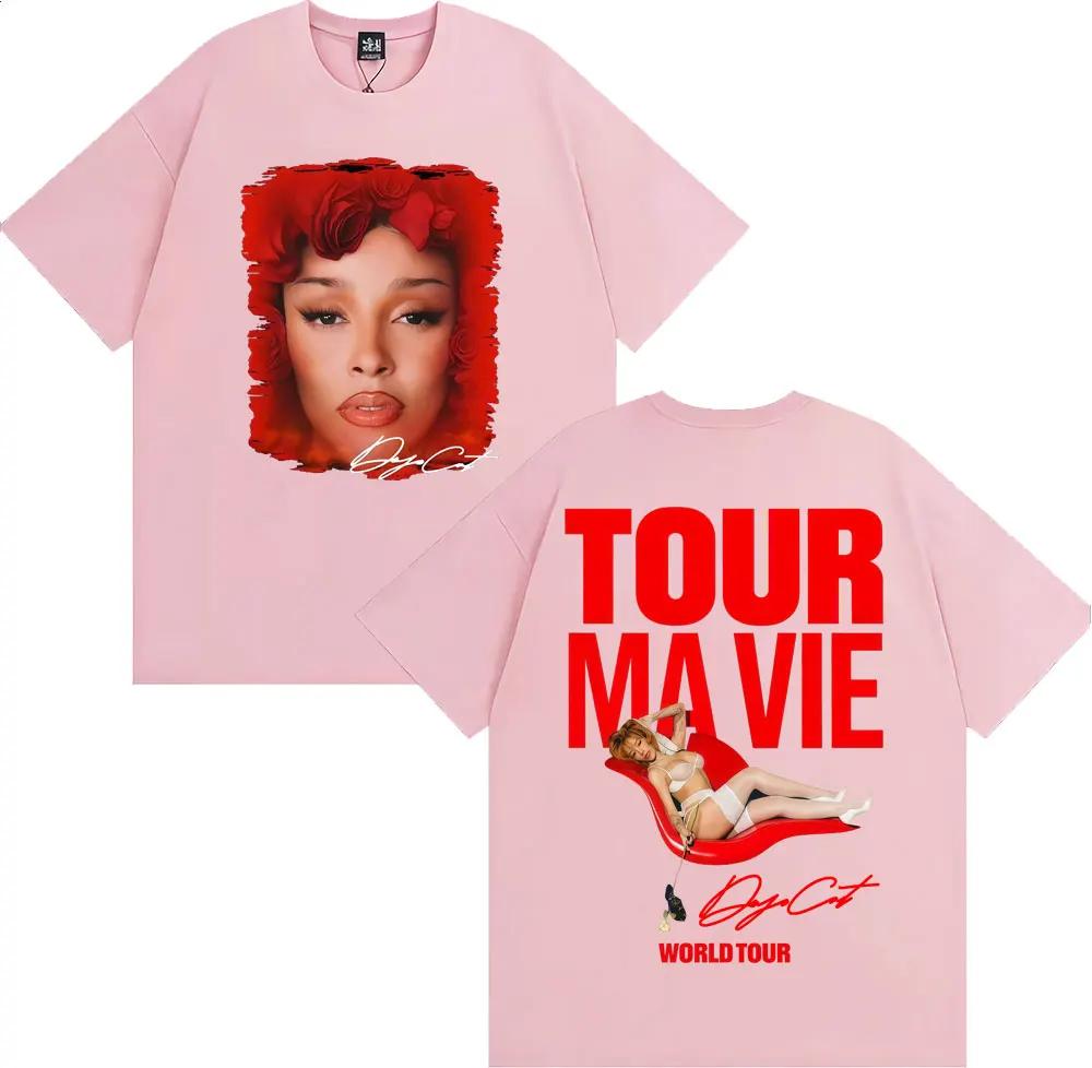 Певица The Doja Cat Мировой тур 2026 Двусторонний принт Футболки Мужская Женская Одежда Мода Повседневная Футболка с коротким рукавом Стритвир