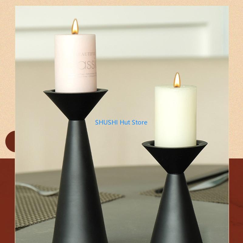 Retro Black Iron Candlestick Candlelight Holder Stand Vintage Candelabra D57B