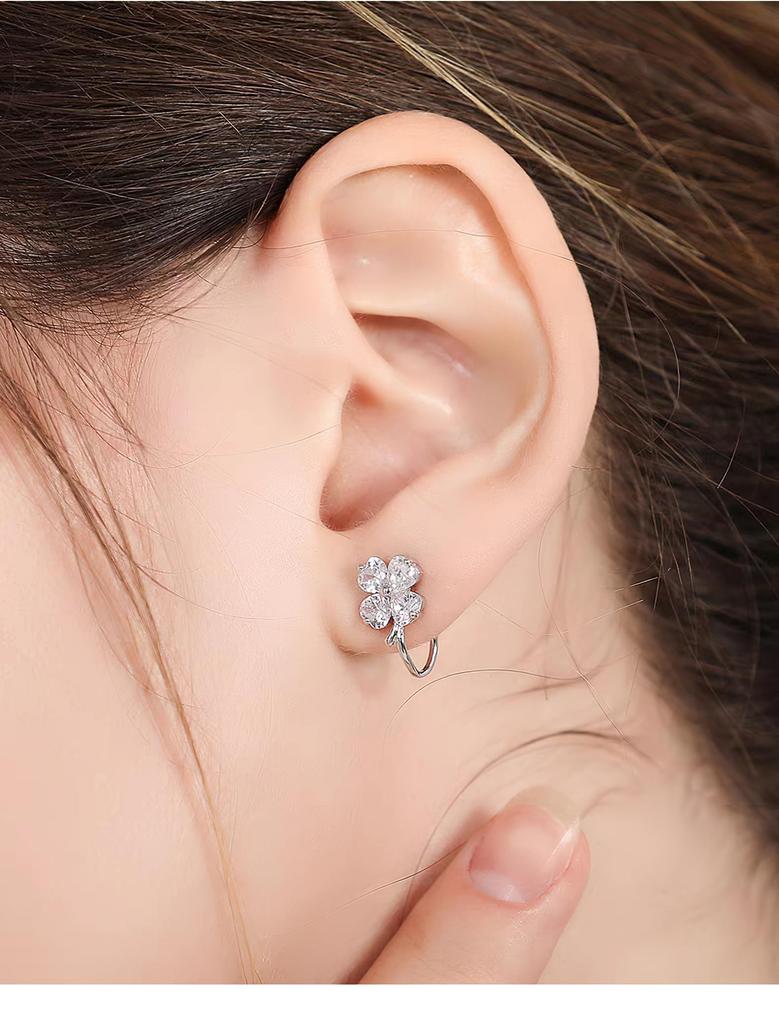 Earrings for Popular Four Leaf 925 Birthday Gift Non-pierced Women, Earrings, Clover, Silver, Painless, MIYEKI, Luxury, Lucky, Cute, Anniversary,