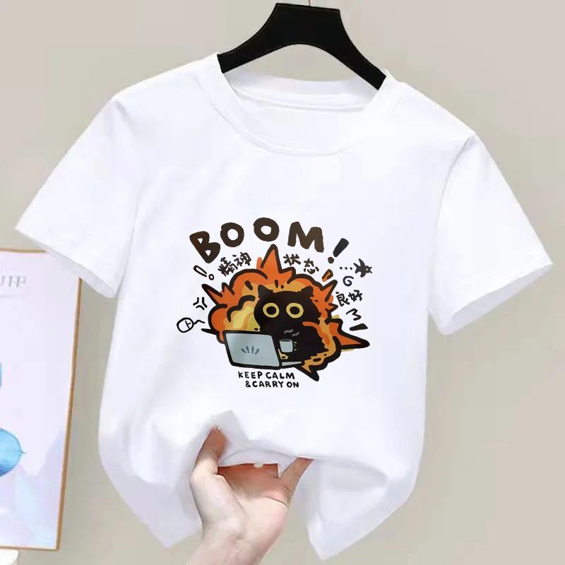 Kawaii Good Mental State Pure Short Sleeved Tshirt for Kids Tee Clothes Casual Cartoon Top