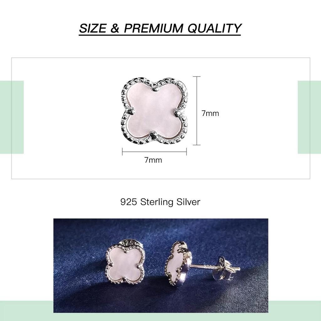 925 Sterling Silver Lucky Four Leaf Clover Stud Earrings White Shell Earrings for Women Party Fine Jewelry Gift