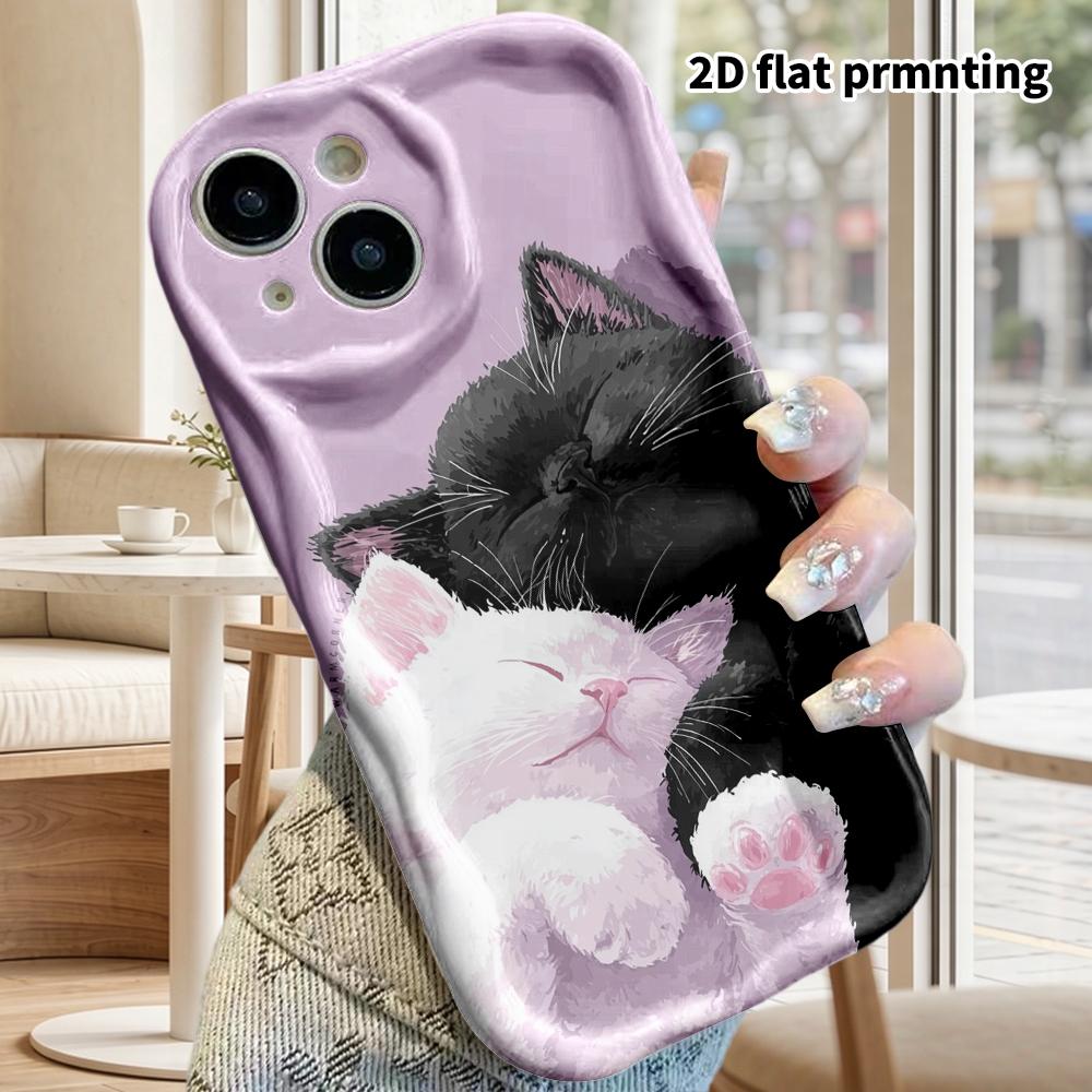 Phone Case: 2D flat design suitable for iPhone 18, 17, 16, 15, 14, 13 Pro film protective case, couple style, black and white kitten, Christmas and Ha