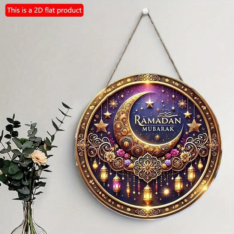 1pcs Ramadan Mubarak Party Moon Star Decoration Eid al Adha Hanging Round Acrylic Decoration Suitable for Islamic Muslim Parties