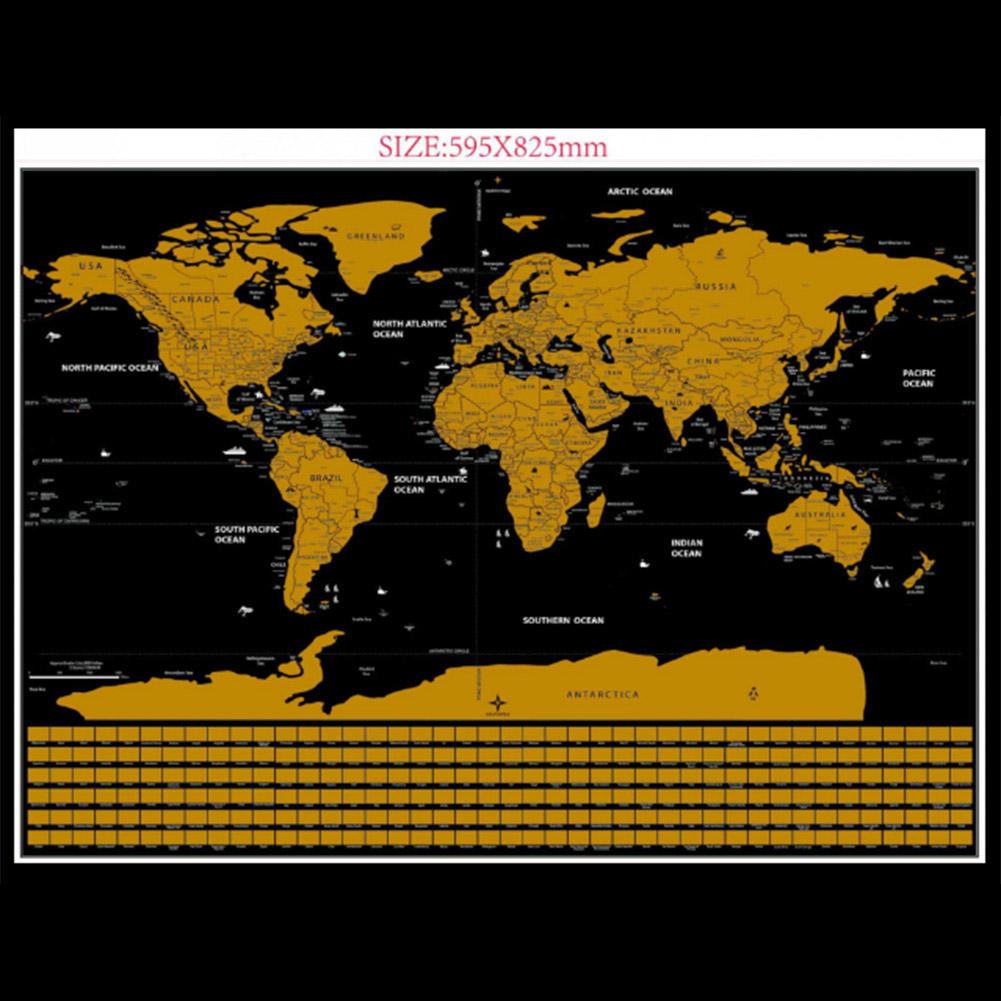 Большая Черная Скретч-Карта Мира 82.5x59.4см Декор для Дома Подарок