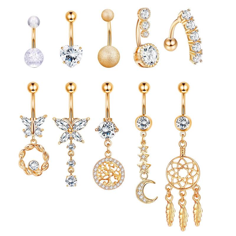 Пирсинг пупка с кристаллами циркония Цветок Сердце Кошка Хирургическая сталь Кольцо для пупка Для женщин Девушек Свисающие украшения для пупка