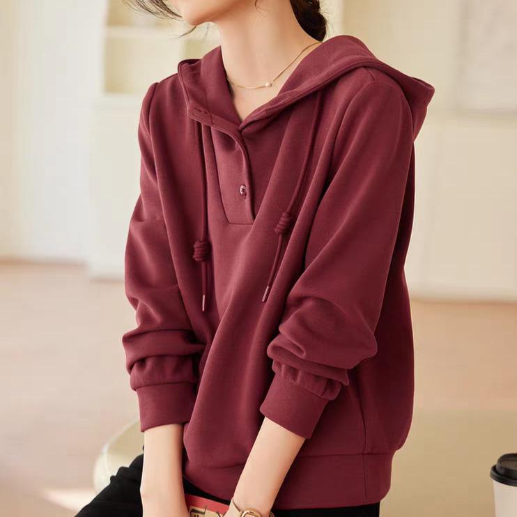 Женская повседневная толстовка с капюшоном - Коллекция Осень 2025, Свободный крой, Универсальный топ с длинным рукавом для женщин среднего возраста