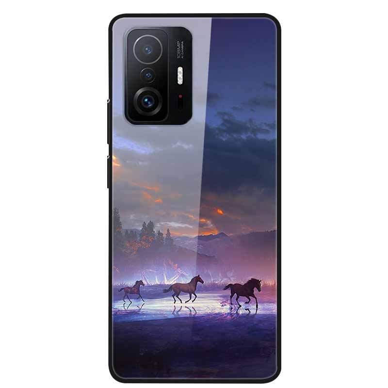 Для Xiaomi 11T Pro Стеклянный чехол Жесткий закаленный стеклянный ПК-чехол Чехол для телефона Для Xiaomi Mi 11T 11 T Pro Ударопрочный Мультяшный Funda Coque