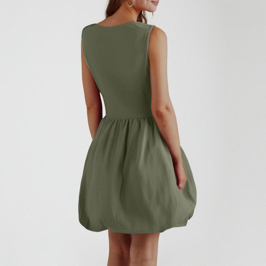 Женское платье-солнце, летнее, повседневное, однотонное, А-силуэт, без рукавов, топ-платье