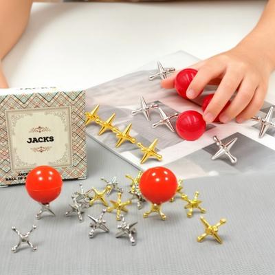 Металлические игры "Решки" (Jacks) золотого и серебряного цветов с 1 красным резиновым шариком Набор рождественских игрушек Игра в "Решки" Настольная игра Костяшки Классический игровой набор