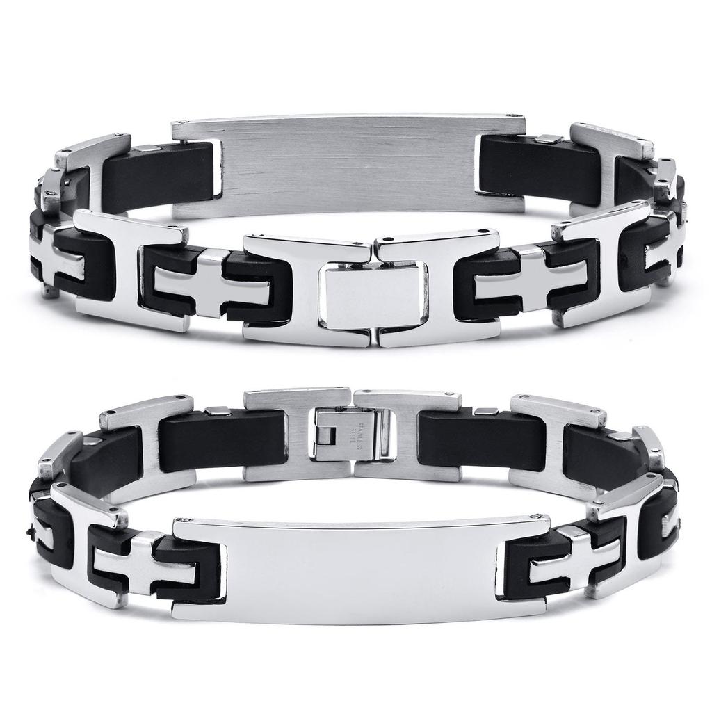 Titanium Steel Silicone Curved Bracelet for Men - Engravable Jewelry Accessory