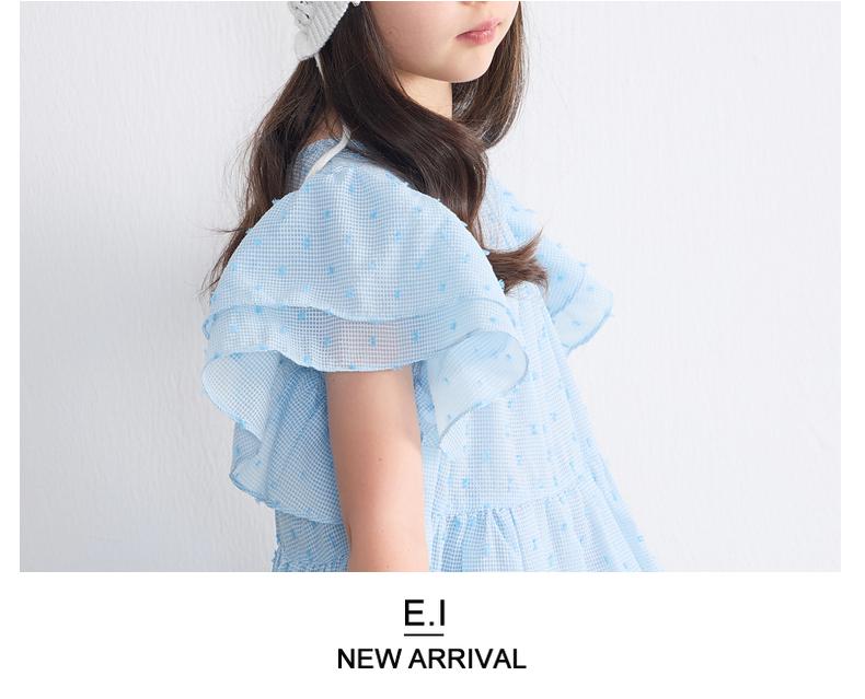 EI Children's Dress Summer New Mid Size Children's Solid Color Polka Dot Lotus Leaf Flying Sleeve Cake Skirt