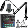 Home Karaoke Voice Sound Streaming Contunned V8 Sound Card with Condenser Mic PA Recording Digital Mixer for Live Streaming On and and Japanese