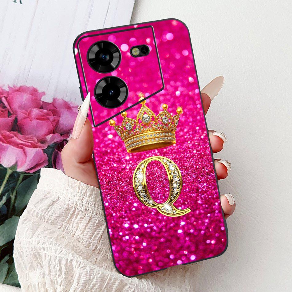 Для Tecno Pova 5 LH7n / Pova 5 Pro LH8n Модный Чехол для Телефона с Буквой Короны Для Tecno Pova5 5Pro 5G Черный Силиконовый Мягкий Чехол Бампер