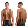 Mens Western Cowboy Vintage Faux Suede Tassel Vest Tops Open Front Rivets Fringe Waistcoat Jacket Festival Rave Party Clubwear