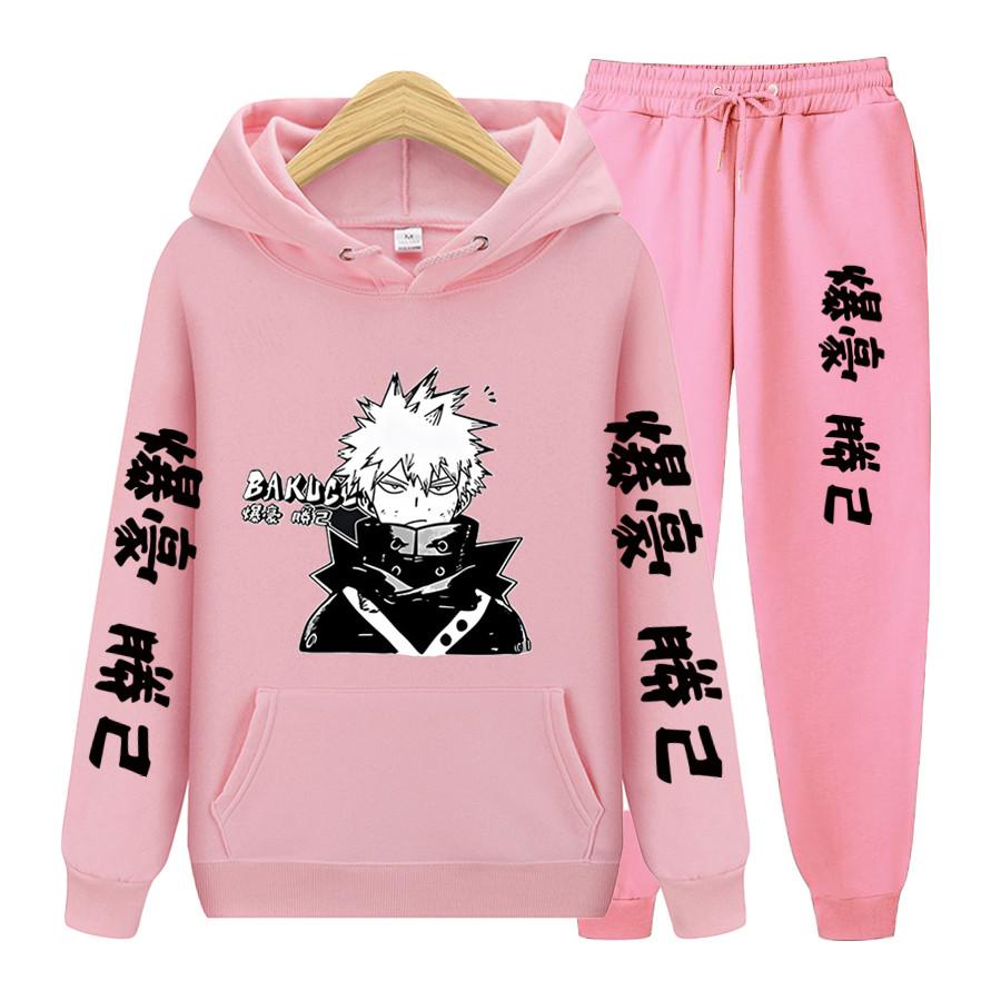 Женский комплект из 2 предметов с длинными рукавами, японское аниме «My Hero Academia Katsuki Bakugo», толстовка с капюшоном, одежда унисекс, толстовка