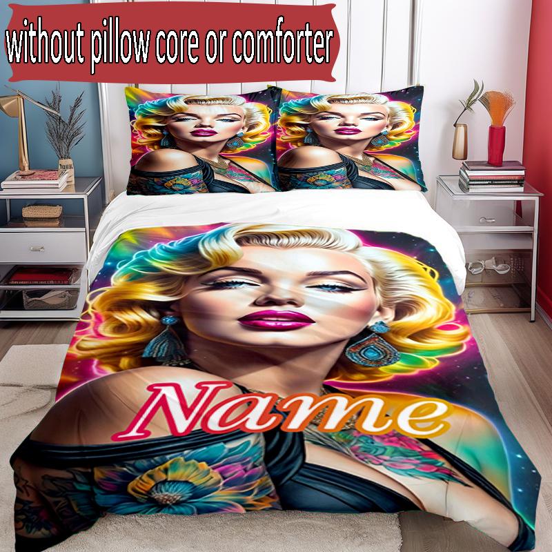 3pcs Duvet Cover Set (1*Duvet Cover + 2*Pillowcase, Without Core), Custom Name Singer Pattern Bedding Set, Home Bedroom Decor Gift