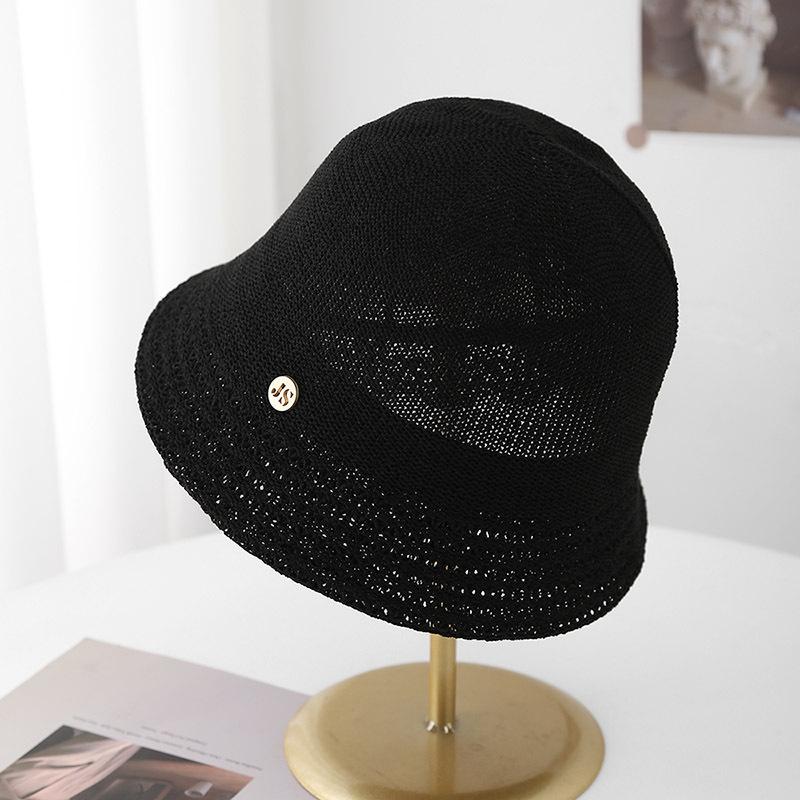 Knitted thin hollowed out wide-brimmed bucket hat women's summer sunscreen hat breathable face small versatile soft sunshade basin hat