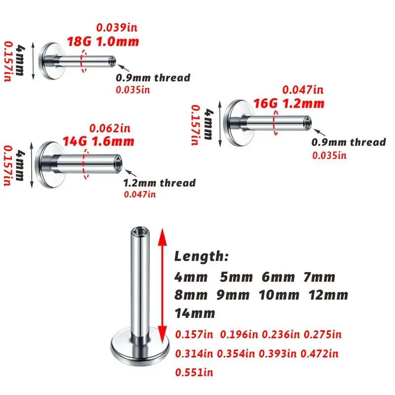 10 шт. G23 Титановый Лабрет 16G 18G 4/14 мм Стержень Внутренняя Резьба Штанга Пирсинг Септума Уха Губ Носа Трагуса Пирсинг Тела Аксессуары